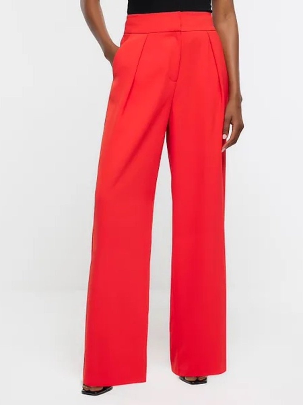River Island Red Wide Leg Trousers High Rise Pleated Tailored Pants Womenās 14